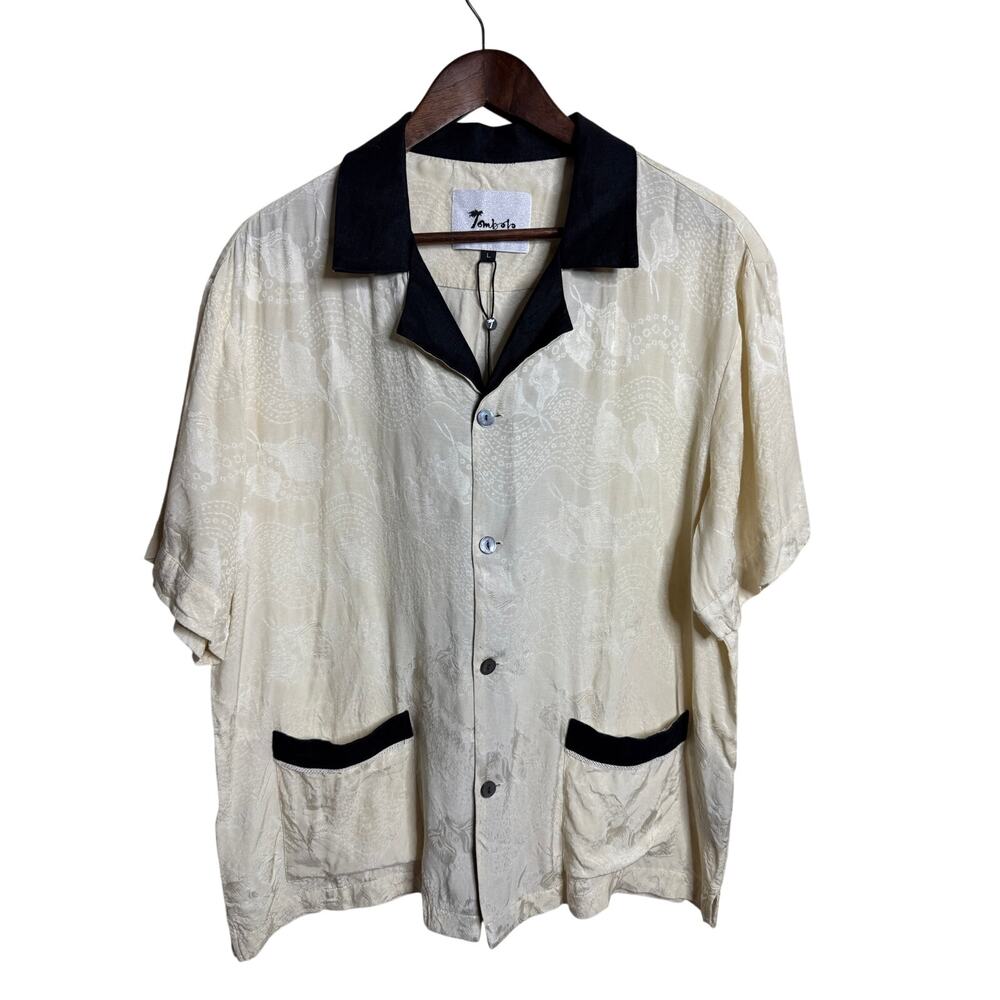 Tombolo Black Tie Optional  Cabana Shirt size L Champagne Jacquard Resort